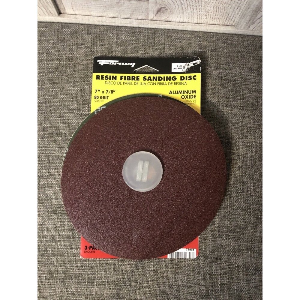 Forney 71656 80 Grit Aluminum Oxide Resin Fibre Sanding Discs 7 x 7/8 Pack of 3